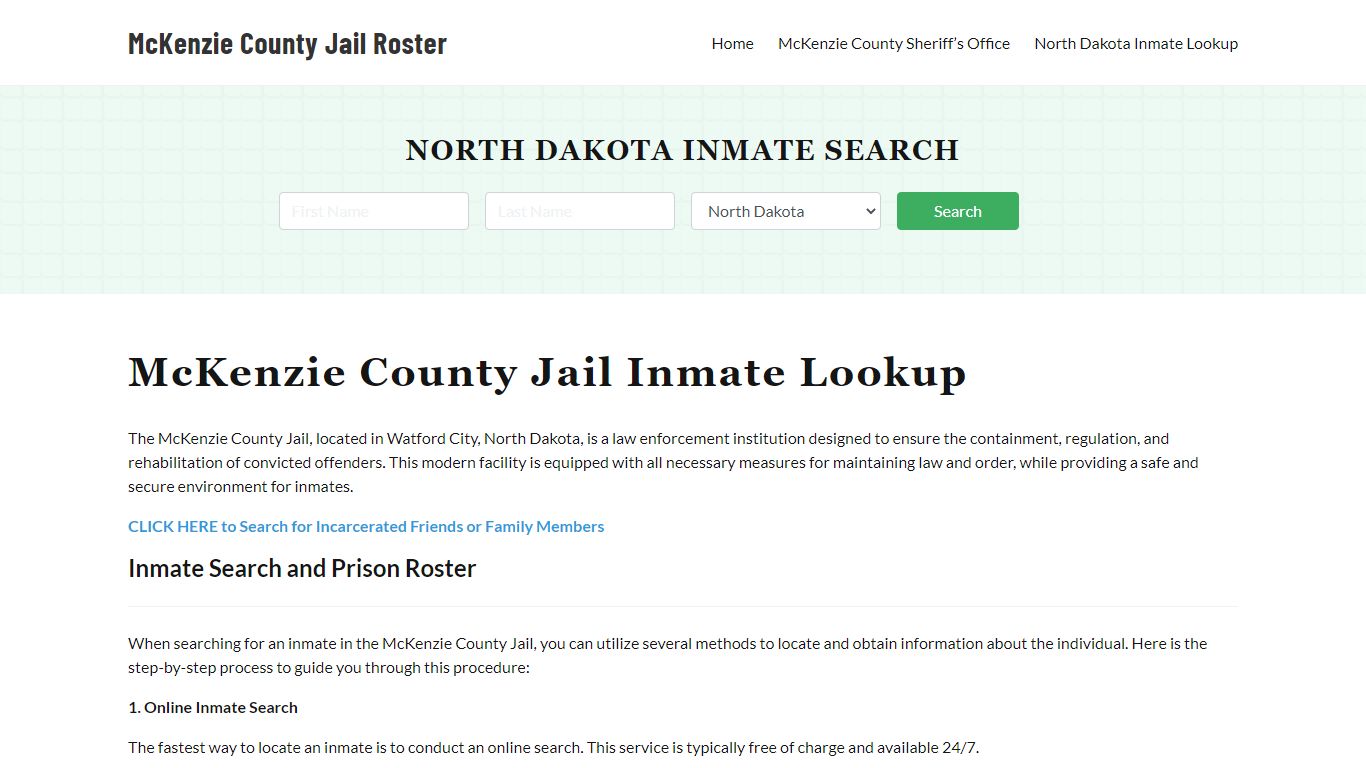 McKenzie County Jail Roster Lookup, ND, Inmate Search